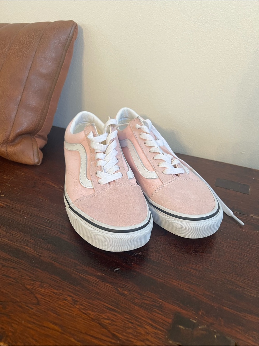 Vans Pink Suede Old Skool Sneakers with White Stripe